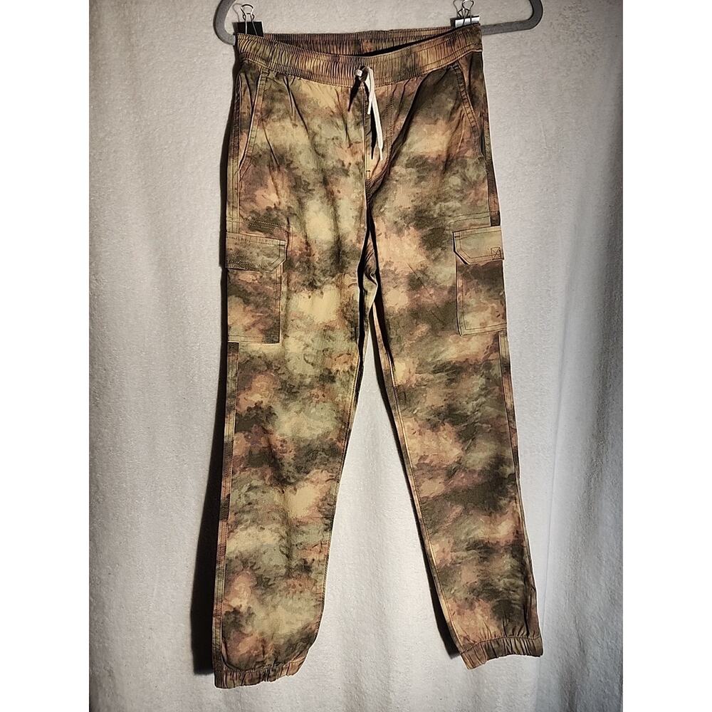 Lands End Girls Pull On Cotton Cargo Pants Size Large 10-12 Green Elastic Waist